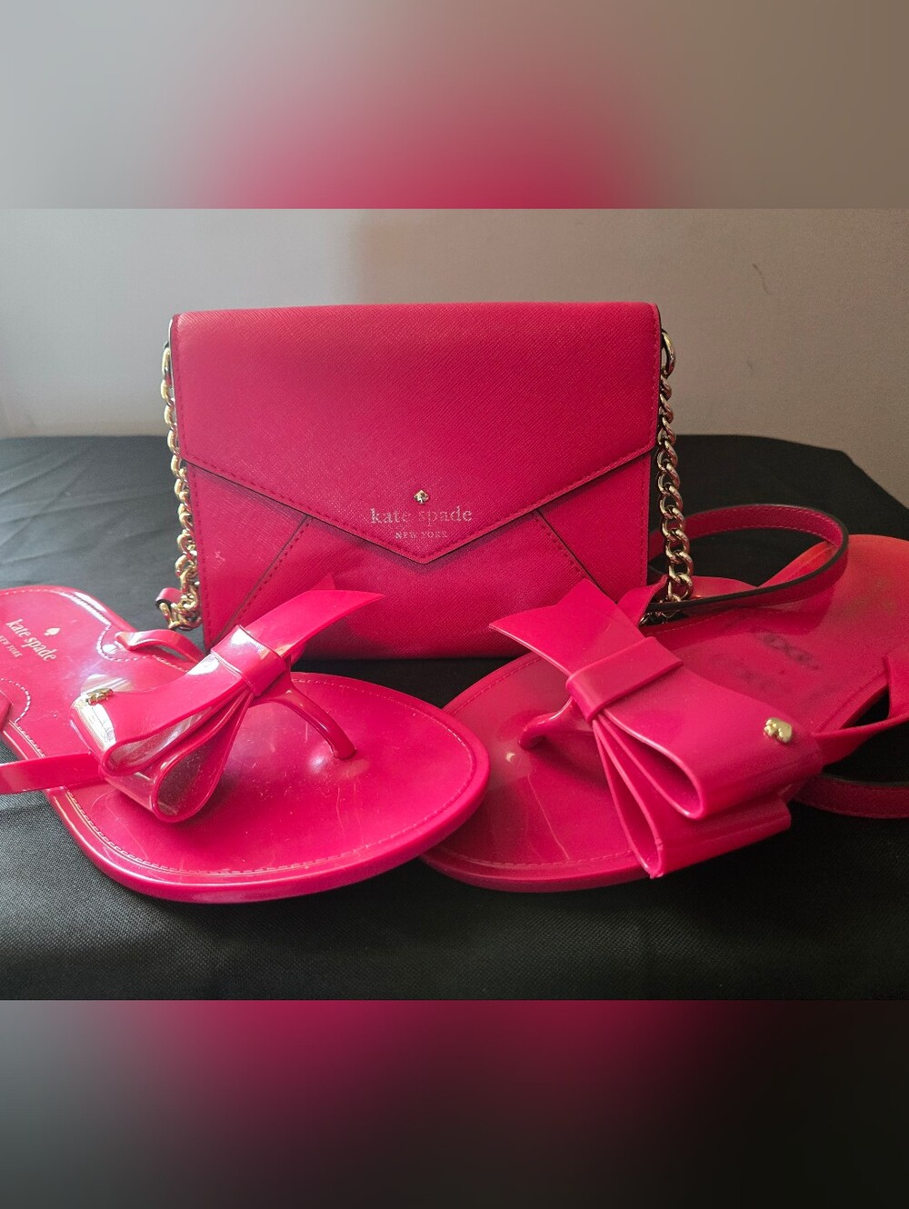 Kate Spade New York Matching Set Jayla Bow Jelly Sandals Sz 8 & Pink Envelope Cr